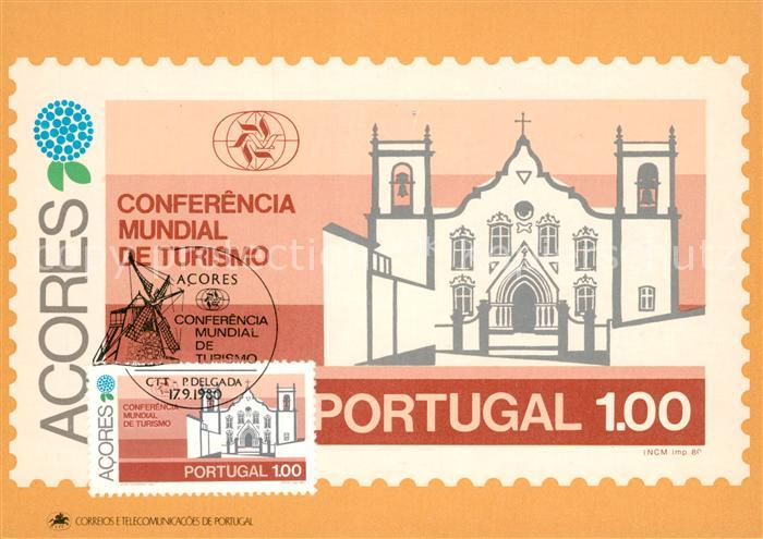 Briefmarken auf Postkarte Conferencia Mundial de Turismo Acores Portugal