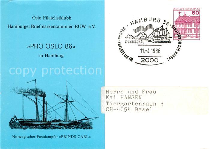 Dampfer Binnenschifffahrt Postdampfer Prinds Carl Norwegen Pro Oslo Hamburg