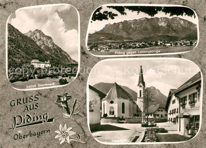 Piding Schloss Staufeneck Petersplatz Kirche Blick gegen Lattengebirge