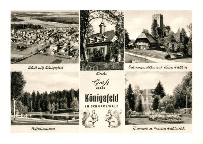 Koenigsfeld Schwarzwald Fliegeraufnahme Kirche Schwarzwaldhaus Ruine Waldau Schw