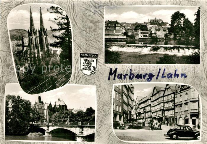 Marburg Lahn Dom Wehr Lahnbruecke Altstadt Brunnen Fachwerkhaeuser