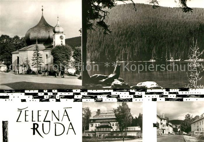 Zelezna Ruda Markt Eisenstein Ortsmotive Kirche Partie am Wasser