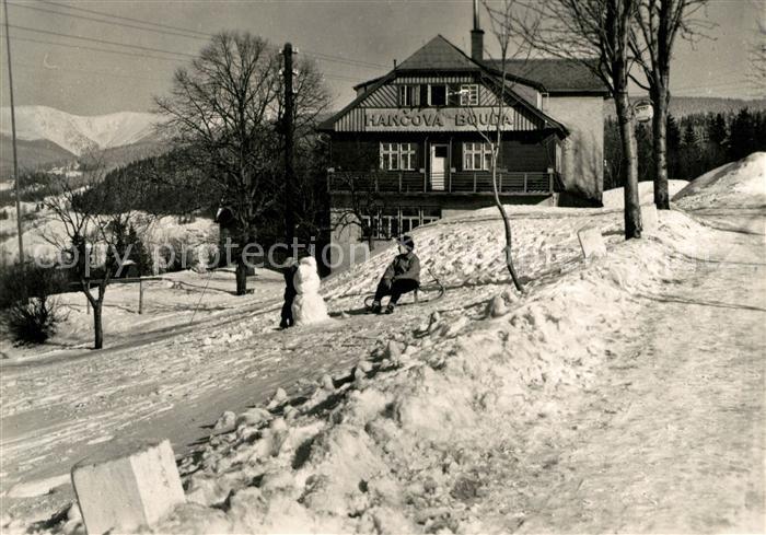 Benecko Semily Hancova bouda Krkonose Bergbaude Riesengebirge Winterlandschaft