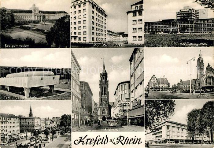 Krefeld Realgymnasium Textilingenieurschule Ostwall Wohnblocks Rheinstrasse Verw