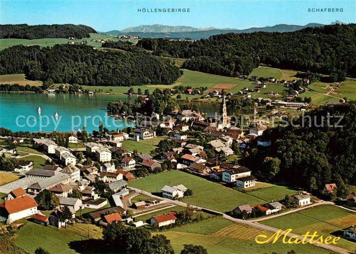 Mattsee Salzburg Fliegeraufnahme mit Niedertrumersee und Hoellengebirge Schafber