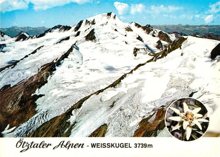 Weisskugel Fliegeraufnahme oetztaler Alpen mit Hintereisferner