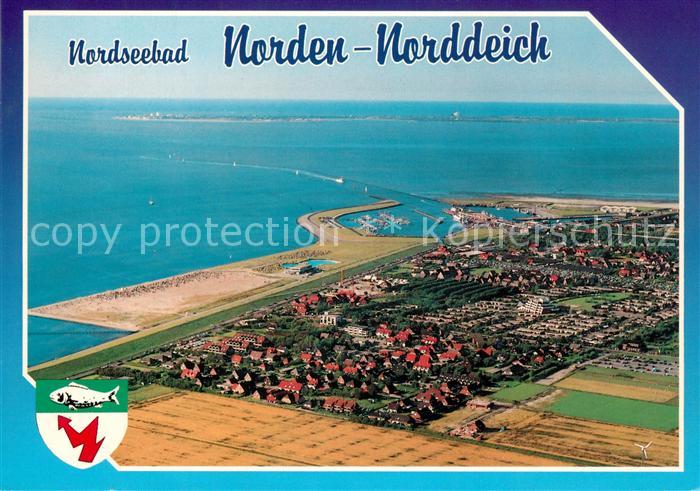 Norden Norddeich Ostfriesland Fliegeraufnahme mit Hafen und Strand