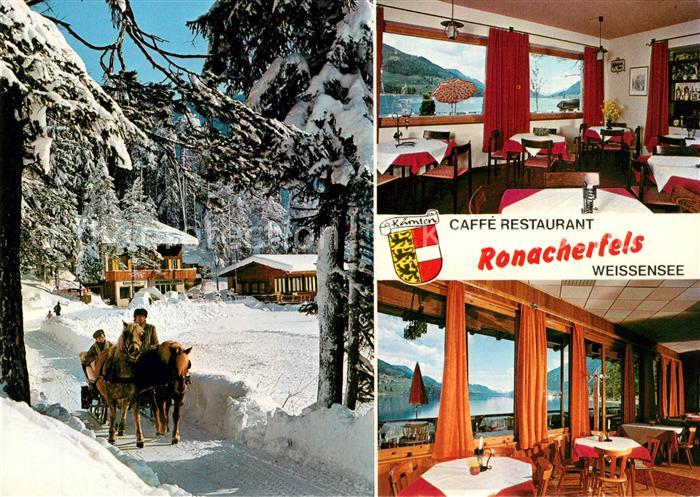 Weissensee Kaernten Cafe Restaurant Ronacherfels Pferdeschlitten