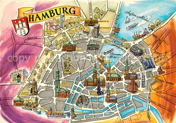 Hamburg Stadtzentrum Stadtplan Binnenalster Aussenalster