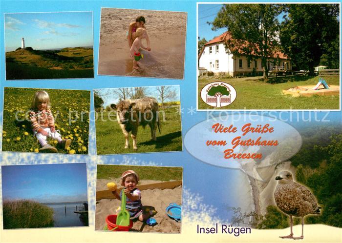 Insel Ruegen Gutshaus Breesen Leuchtturm Maedchen Blumenwiese Strand Kuh Sandkas