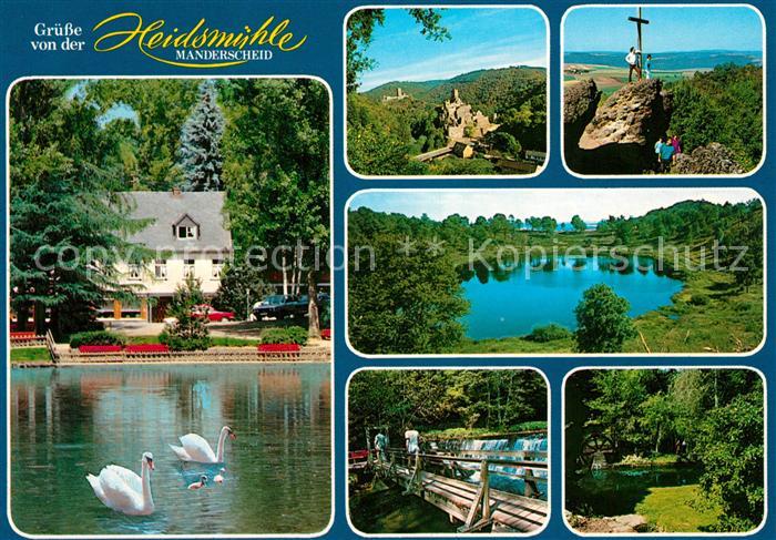 Manderscheid Eifel Cafe Restaurant Hotel Heidsmuehle Schwanenteich Teich Landsch