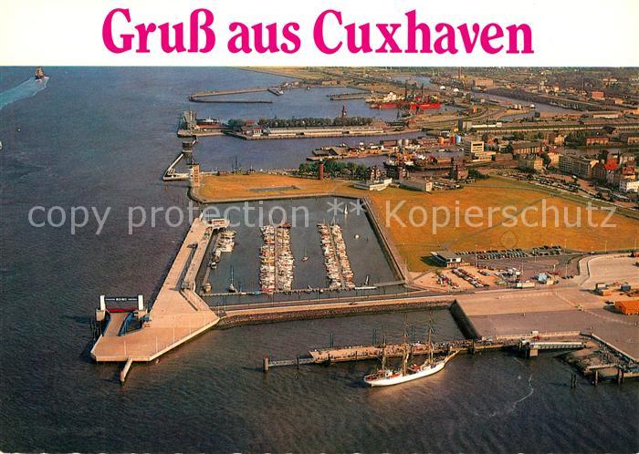 Cuxhaven Nordseebad Hafenanlagen Jachthafen Seebaederbruecke Fliegeraufnahme