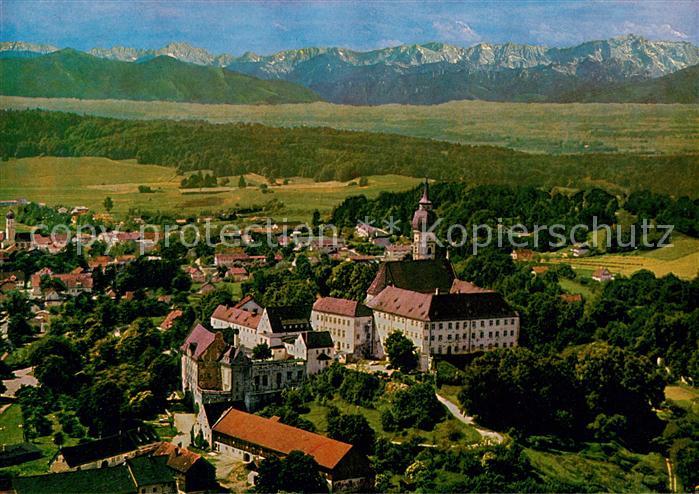 Andechs Kloster Alpenpanorama Fliegeraufnahme