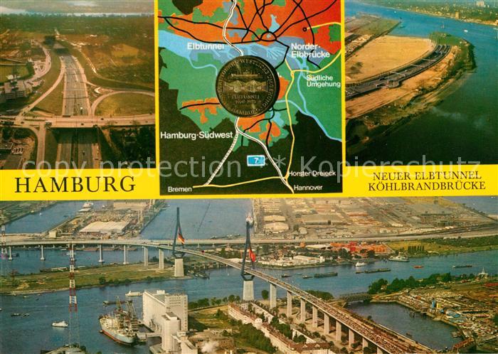 Hamburg Fliegeraufnahme Neue Hamburger Elbtunnel Kohlbrandbruecke