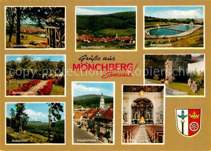 Moenchberg Spessart Kirche Altarraum Denkmal Schwimmbad Blumengarten