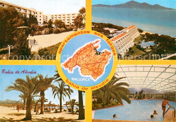 Bahia de Alcudia Aparthotel Ses Fotges Fliegeraufnahme Strand Hallenbad
