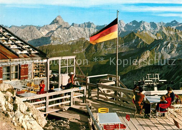 Nebelhorn Gipfelhuette mit Hochvogel Urbeleskarspitze und Hornbachkette
