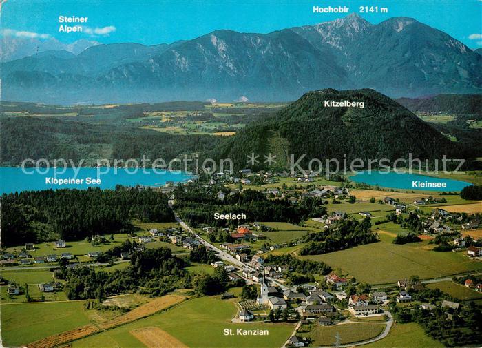 St Kanzian Klopeiner See Fliegeraufnahme mit Kleinsee Hochobir und Steiner Alpen