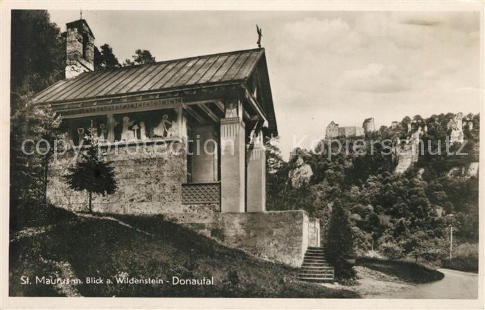 Beuron Donautal St Maurus Kapelle mit Blick auf Burg Wildenstein