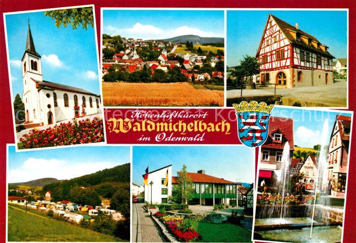 Waldmichelbach Panorama Odenwald Kirche Fachwerkhaus Springbrunnen Campingplatz