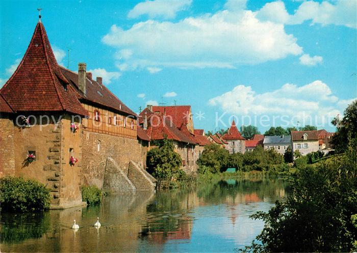 Weissenburg Bayern Schwaene im Seeweiher