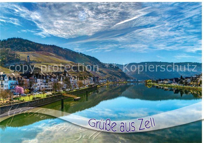 Zell Mosel Panorama Blick ueber die Mosel
