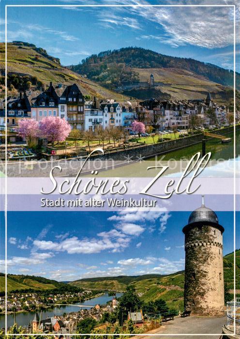 Zell Mosel Stadtpanorama Turm Moseltal Weinberge