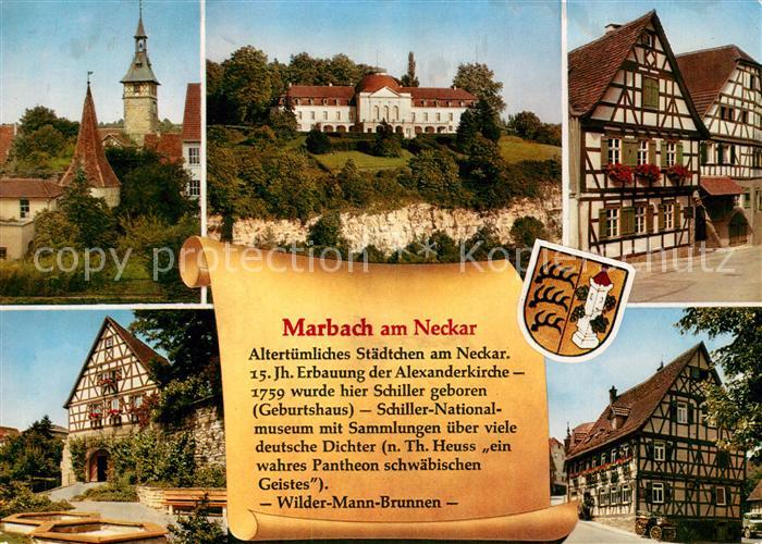 Marbach Neckar Teilansichten Altstadt Fachwerkhaeuser Schloss Chronik Wappen