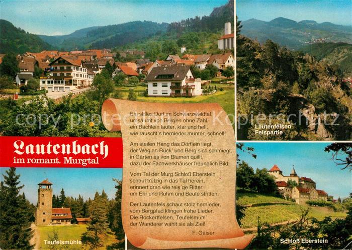 Lautenbach Gernsbach Stadtpanorama Lautenfelsen Teufelsmuehle Schloss Eberstein
