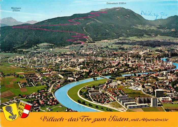 Villach Kaernten Villacher Alpenstrasse Dobratsch Gailtaler Alpen Fliegeraufnahm