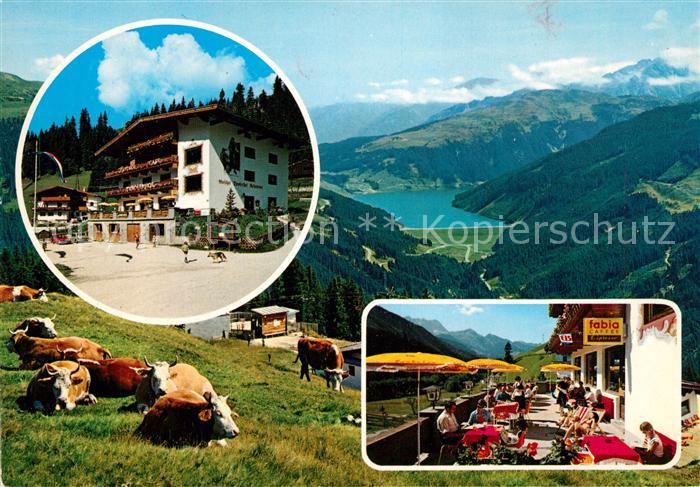Gerlos Cafe Pension Restaurant Tyrolerhof Terrasse Almvieh Kuehe See Zillertaler