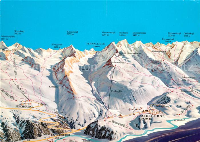 Obergurgl Soelden Tirol uebersichtskarte Skigebiet oetztaler Alpen aus der Vogel