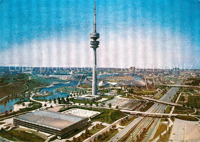 Muenchen Olympiapark Olympiastadion Olympiaturm