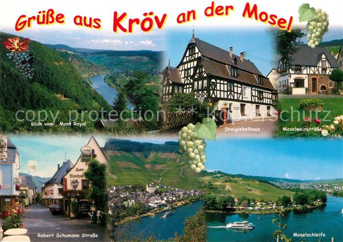 Kroev Mosel Panorama Blick vom Mont Royal Dreigiebelhaus Fachwerkhaus Moselweins