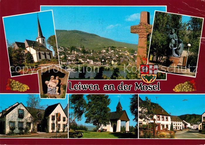 Leiwen Mosel Kirche Kreuz Brunnenfigur Strassenpartie