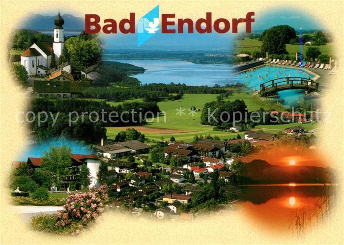 Bad Endorf Heilbad am Chiemsee Fliegeraufnahme Freibad Kirche Sonnenuntergang