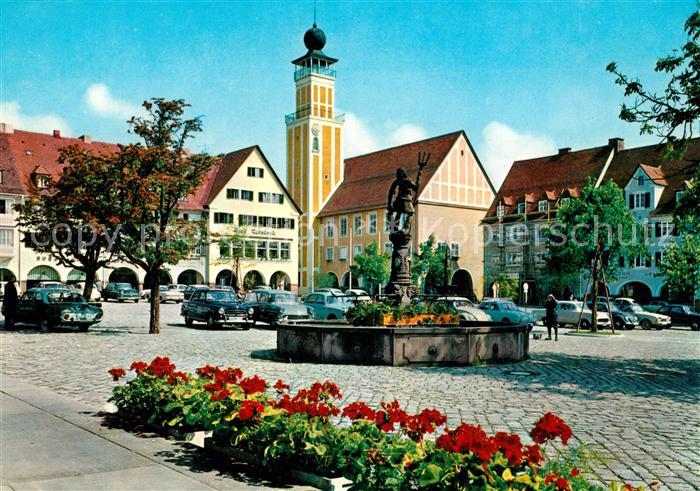 FREUDENSTADT BW Marktplatz mit Rathaus und Neptunbrunnen Nachtaufnahme