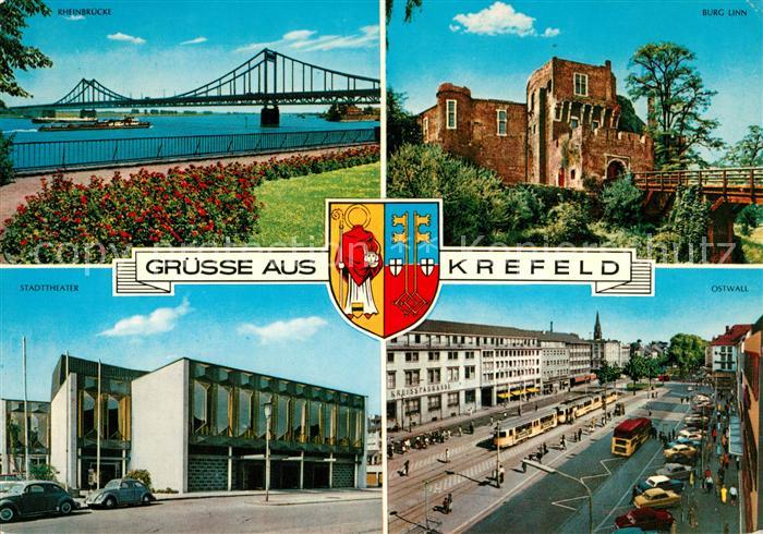 Krefeld Rheinbruecke Promenade Burg Linn Stadttheater Ostwall Wappen