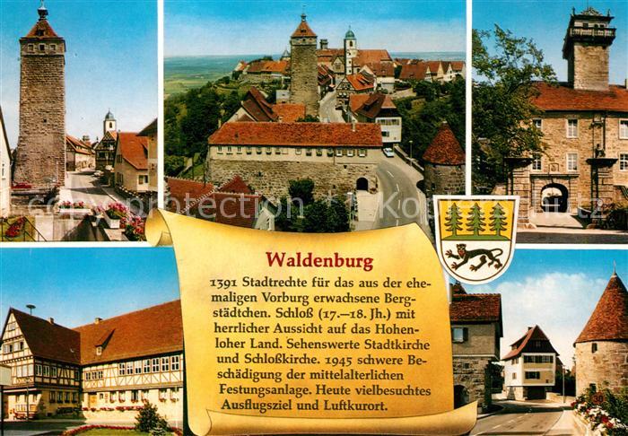 Waldenburg Wuerttemberg Teilansichten Altstadt Turm Fachwerkhaus Chronik Wappen