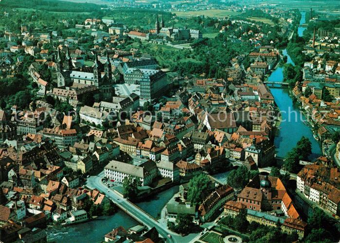 Bamberg Blick auf Regnitz Altes Rathaus Kaiserdom Kloster Michaelsberg Fliegerau
