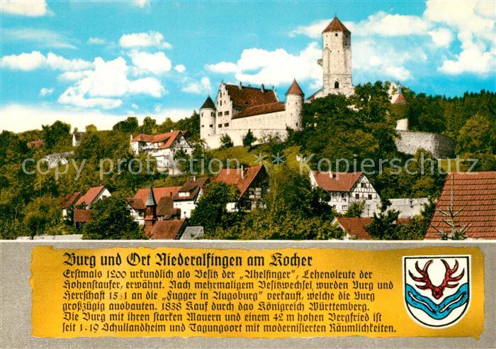 Niederalfingen Blick zur Burg Schullandheim Chronik Wappen