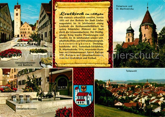 Leutkirch Gaenselieselbrunnen Bockturm Pulverturm St Martinskirche Teilansicht C