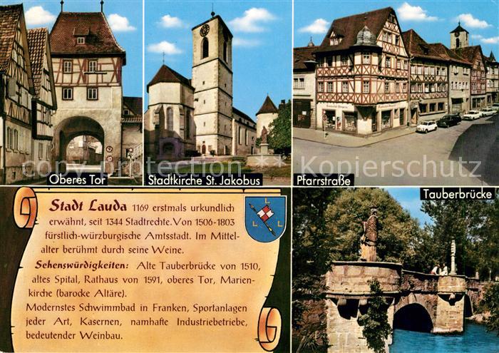 Lauda-Koenigshofen Oberes Tor Stadtkirche St Jakobus Pfarrstrasse Fachwerkhaeuse
