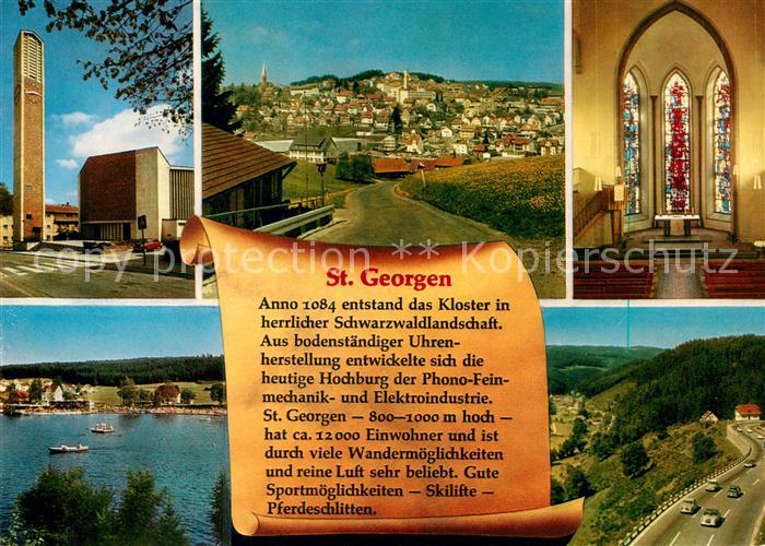 St Georgen Schwarzwald Stadtpanorama Kirche Inneres Kirchenfenster See Chronik