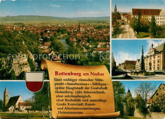 Rottenburg Neckar Stadtpanorama Innenstadt Brunnen Kirche Chronik Wappen