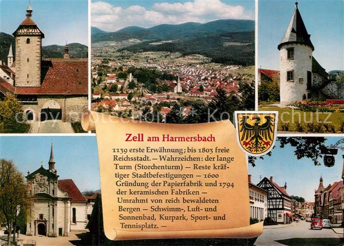 Zell Harmersbach Altstadt Tor Kirche Turm Fachwerkhaeuser Stadtpanorama Schwarzw