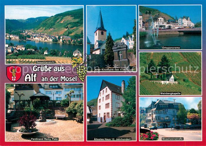 Alf Mosel Ortspanorama Kirchturm 18. Jhdt. Weinbergkapelle Ferdinand Remy Platz