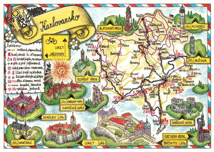 Karlovy Vary und Umgebung mit Sehenswuerdigkeiten Landkarte