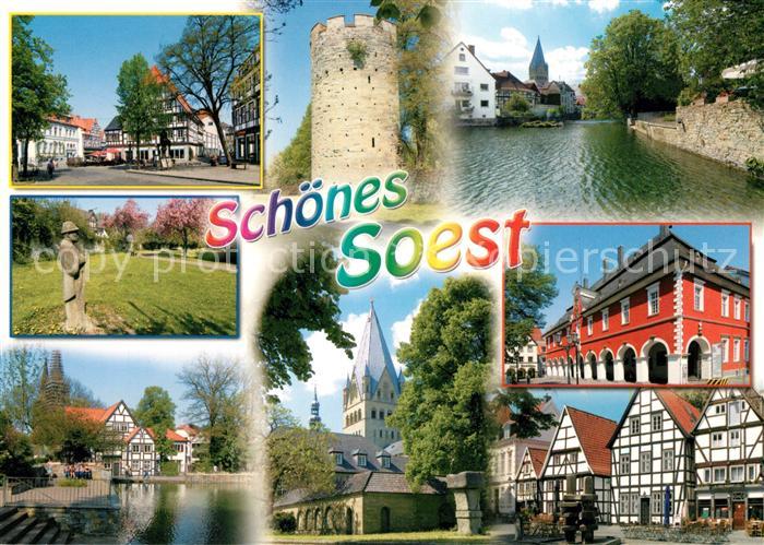 Soest Arnsberg Altstadt Fachwerkhaeuser Teich Stadtmauer Turm Denkmal Kirche ael