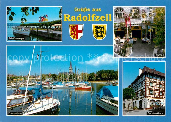 Radolfzell Bodensee Schiffsanleger Bootshafen Passage Fachwerkhaus Wappen